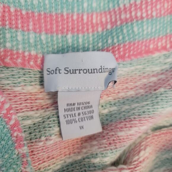 Soft Surroundings Pink Green Strip Beachy Lounge Casual Women's Dress 1X - Picture 4 of 4